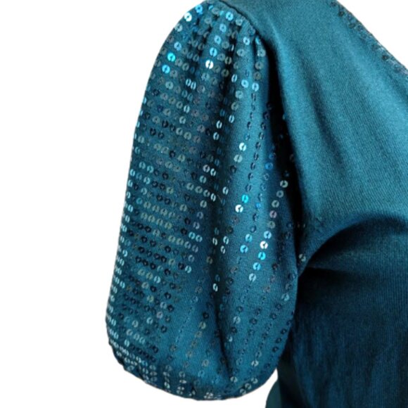 NWOT Laura Petite Sweater Top with Sequin Accents and Puff Sleeves - Picture 5 of 7
